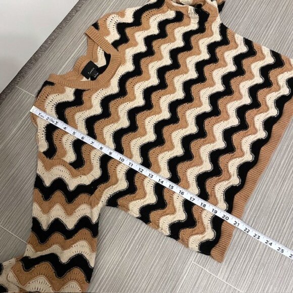 Lumiere Wavy Printed Chevron Knit Sweater Tan Cream Black Size Large - Picture 13 of 13